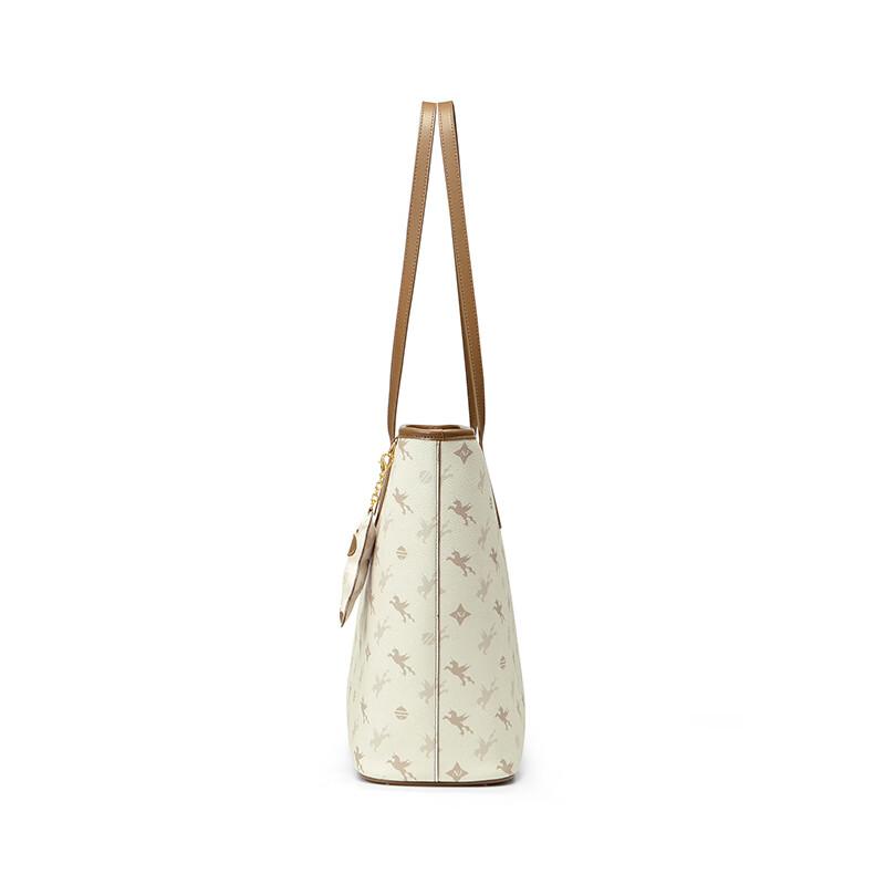 NUCELLE Shoulder Bag, Large Capacity, Tote Bag, Commuter Bag, Apricot Color, Medium Size