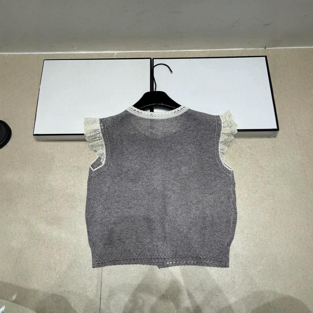 Elegant Flower Bow Round Neck Knit Cardigan Vest