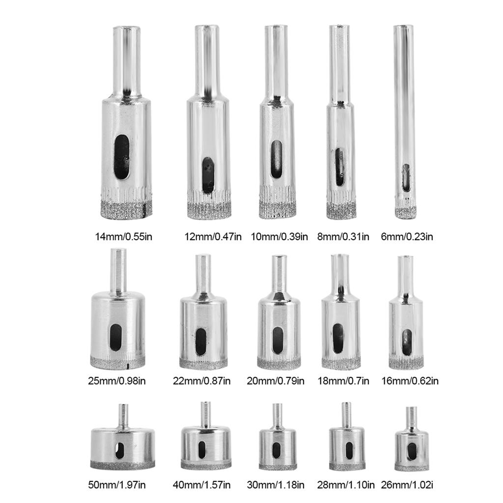 15Pcs Set Diamond Coated Core Drill Bit 6 50mm Hole Saw for Tile Ceramic Glass Porcelain Marble