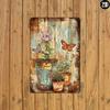 Vintage Butterfly Flower Pot Metal Poster 8x12 Inch Wall Art for Living Room