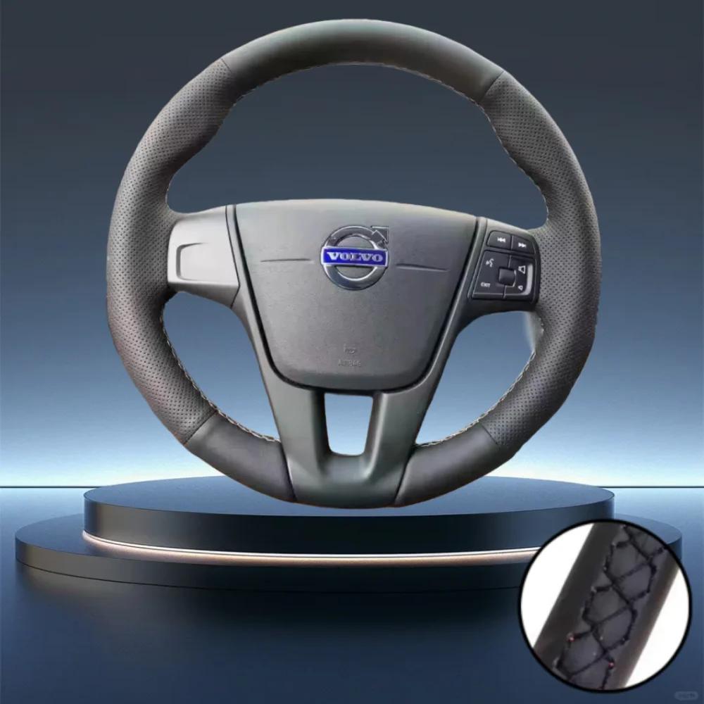Hand-Stitched Black Perforated Non-slip Microfiber Leather Steering Wheel Cover For Volvo XC60 S60 V40 V60 S40 2011-2017