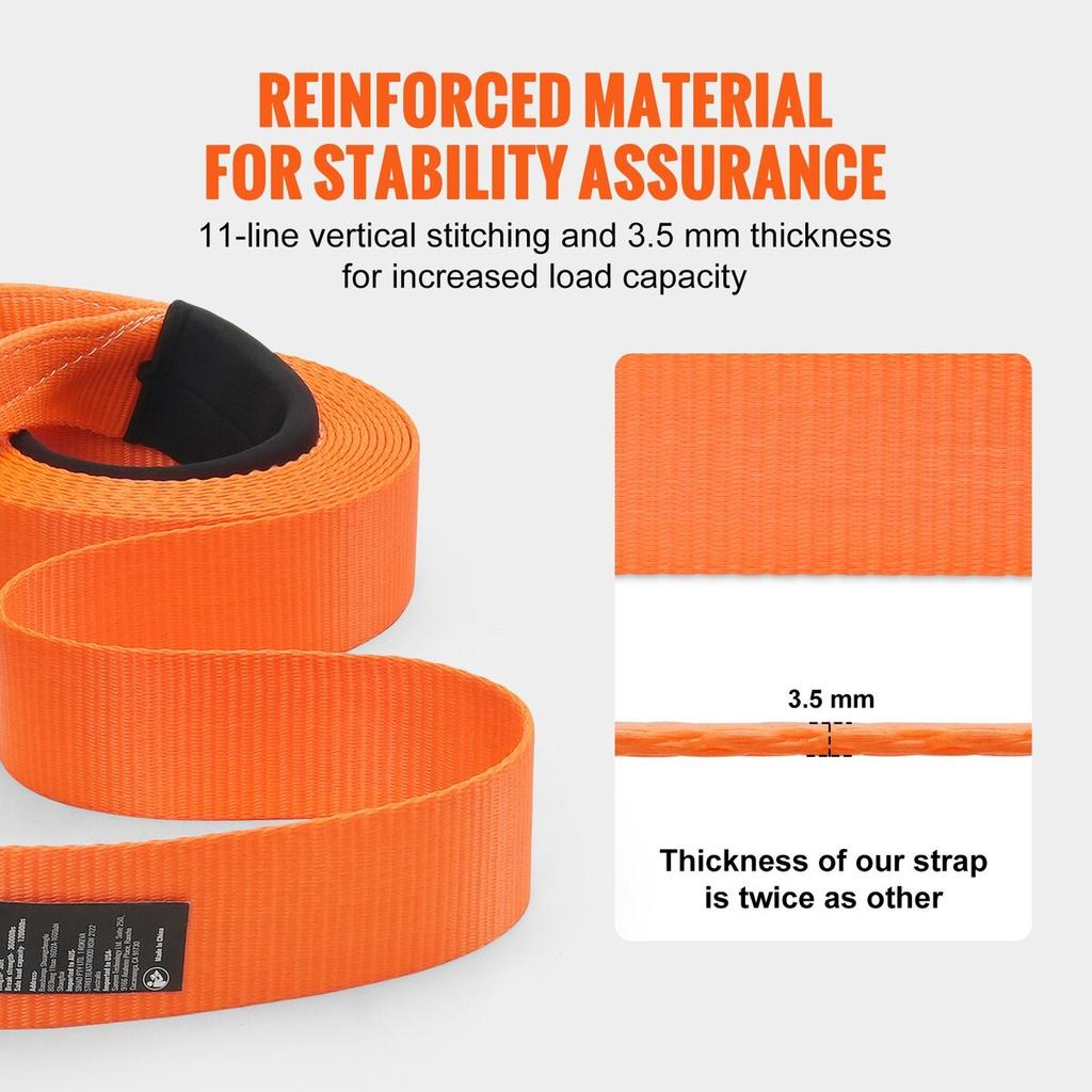 Polyester Heavy Duty Tow Strap Recovery Kit 3" X 30 Ft (MBS-36,000 Lbs) Winch Strap, Triple Reinforced Loop, Snatch Strap + 2" Shackle Hitch Receiver