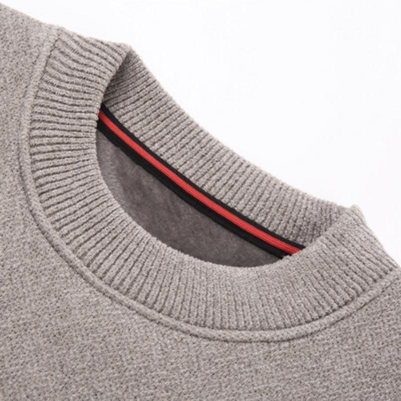 Zimní nový svetr pánský svetr s kulatým výstřihem a sametem zateplená jehla tkaný svetr pánský spodní kabát top oblečení