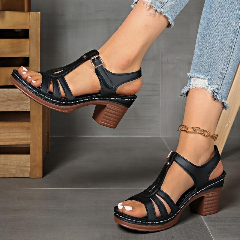Fashion Thick Heel Fish Mouth One-button Open-toe High Heel Sandals 2025 Summer New Fashionable Sexy Casual Sandals for Women