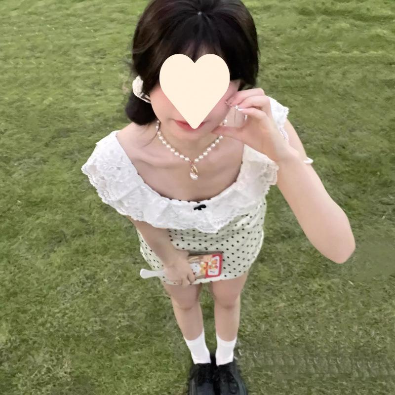 Polka dot suspender dress summer skirt new small lace sweet waist skirt