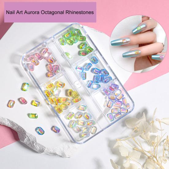 

1 Box Nail Art Rhinestone Shining Three-dimensional Glitter Sparkling DIY Mini 6 Grids Octagonal Faux Crystal Nail Art Decor Women Supply разноцветный