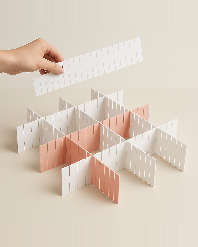 4pcs/set Plastic Drawer Dividers White And Pink Drawer Organizers Grid Dividers Used To Classify Underwear Socks Cosmetics Tableware