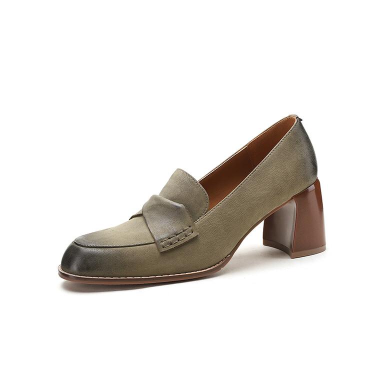 Fashion 2024 New Spring Summer Sheepskin Women Shoes Round Toe Women Pumps French Retro High Heels Loafers Shoes for Women Ladies Shoes