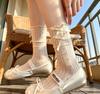 Summer thin stacking socks ballet white lace socks miu long tube milk white with Mary Jane shoes medium tube socks