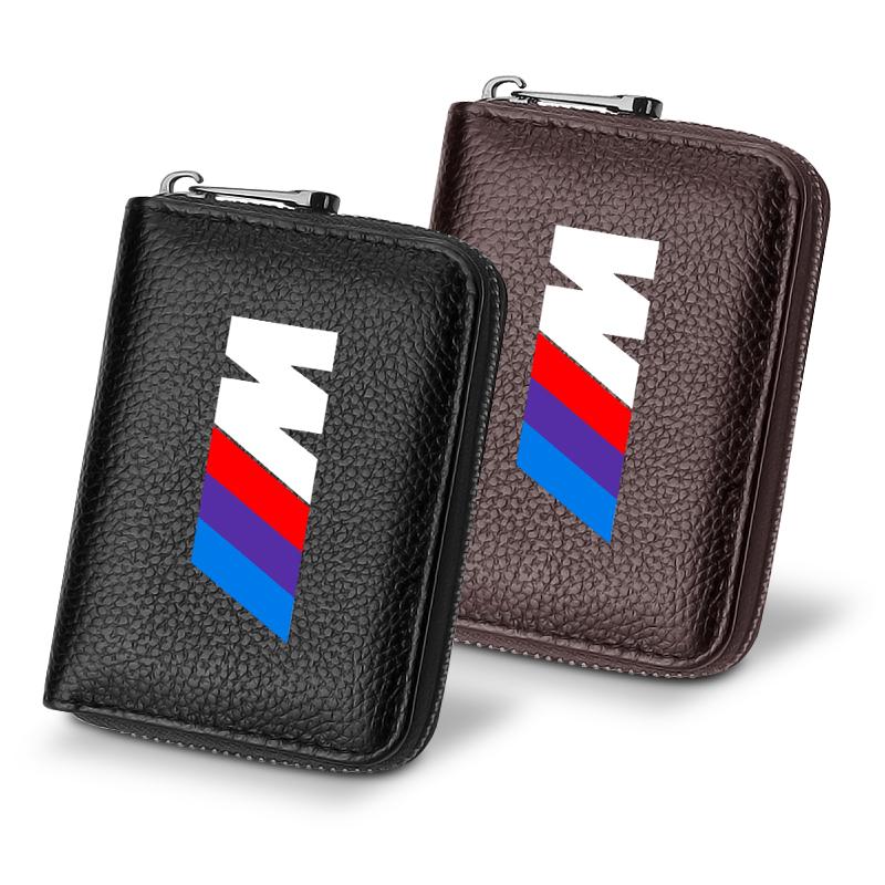 Skórzana Naszywka z LOGO M Portfel na Prawo Jazdy, Dowód Osobisty, Kartę Bankową dla BMW X7 X3 X4 X5 X6 Serii 3 4 5 6 7 Z4 M M3 M5 M6 E38 E39 E46 E53 E60