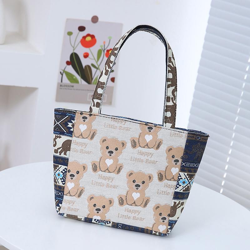 

Милая холщовая сумка-тоут с мультяшным принтом медведя, женская повседневная модная сумка-тоут, вместительная сумка через плечо для девушки, подарки A4