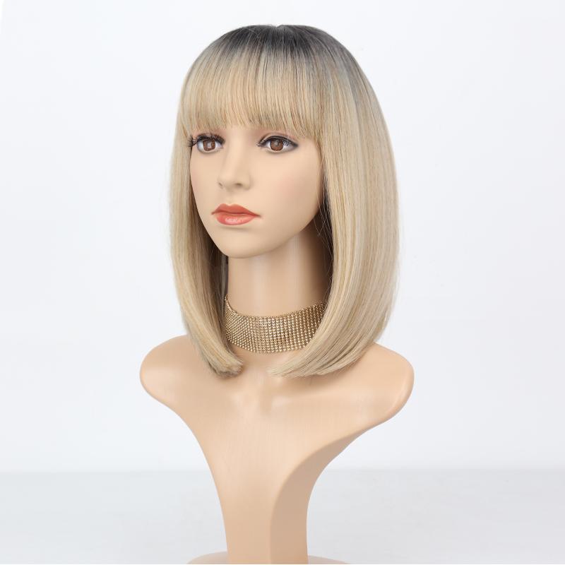 

MERISIHAIR Жіноча коротка пряма коричнева перука боб із чубчиком, синтетичне волокно, довжина до плечей, натуральна коричнева перука для щоденного носіння