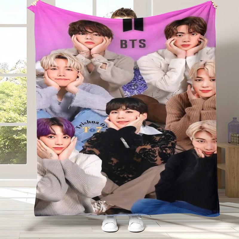 Fashion B-BTS Kpop Flannel Blanket,Ultra Soft Warm Plush Throw for Home Bedroom Bed Sofa Cover Office Camping Picnic Gift