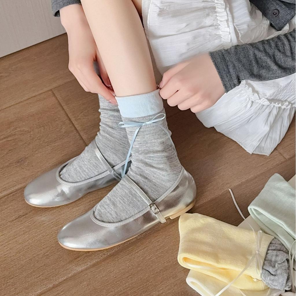 Flower Field Rabbit Sweet Flower Bud Socks Fake Two Bows Stacked Socks Cute Girl Versatile Pile Socks