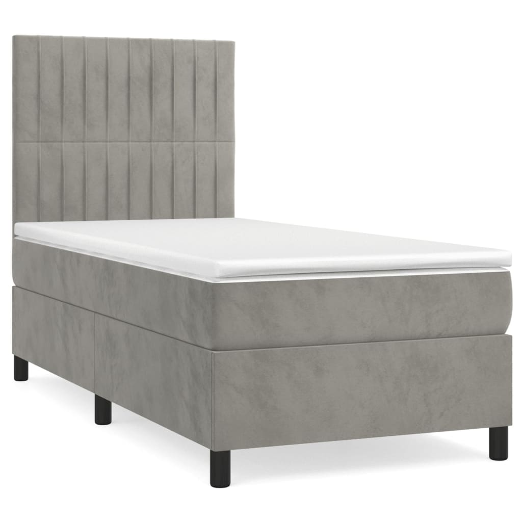 Vidaxl Letto Continentale Con Materasso, Grigio Chiaro, Velluto, 80X200 Cm