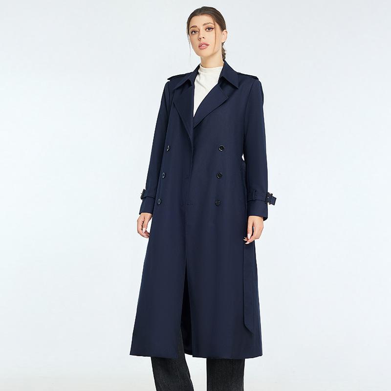 

тренч женский высококлассный ретро двубортный хаки пальто темперамент широкий слишком благородный топ L тёмно-синий