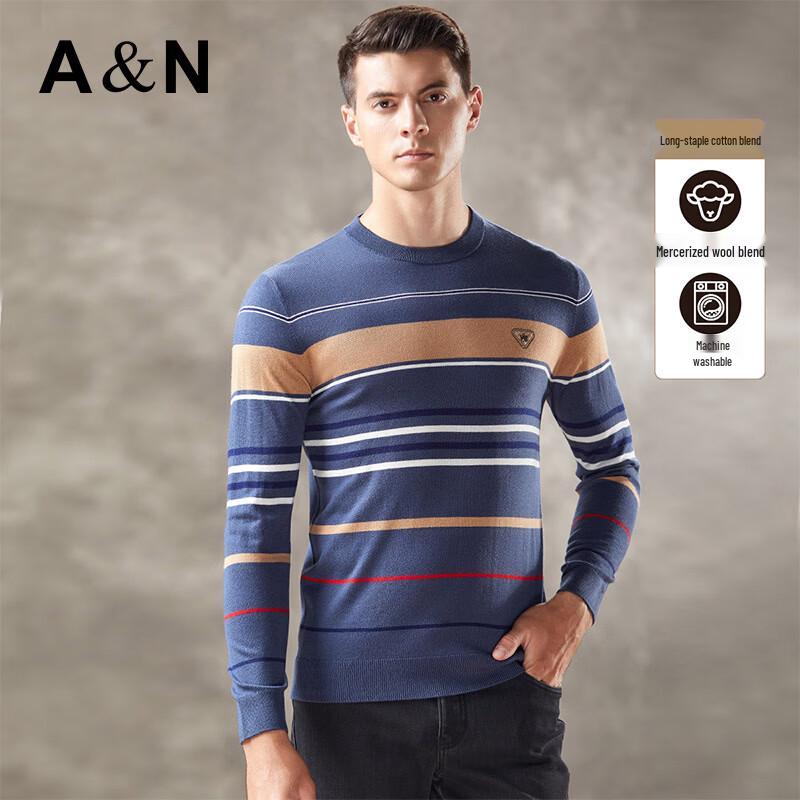 Antonio Men s Mulberry Silk & Merino Wool Striped Mock Neck Sweater L