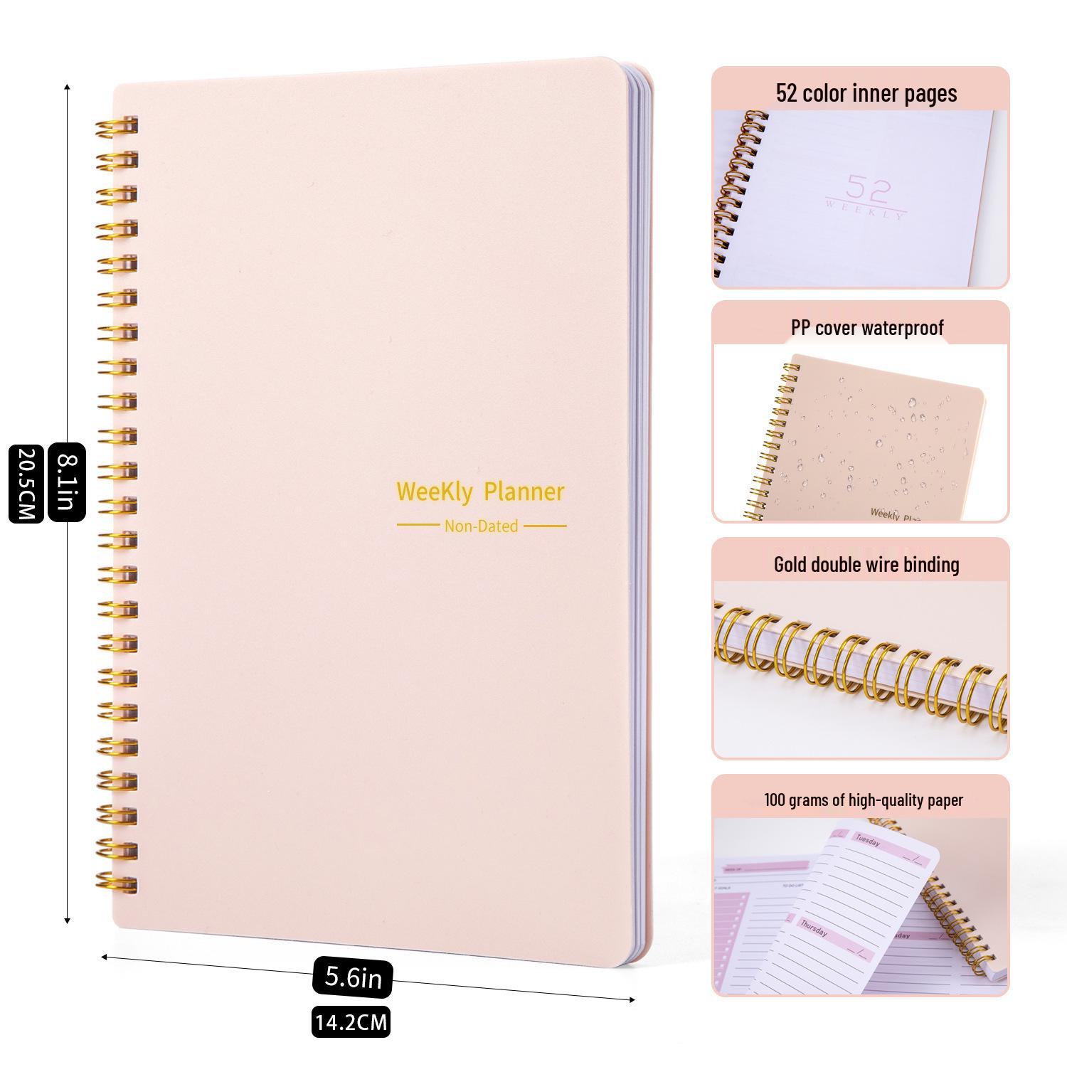 Colorful Coil-Bound Notebook: Cute & Thick 52-Week Planner for Students and Offices