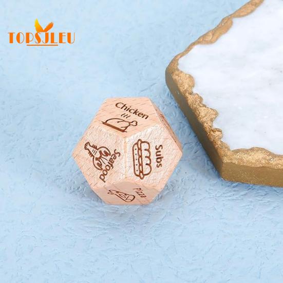 Date Night Food Decision Dice - 12-sided, Enhance Relationship, Wooden Romantic Dinner Graphics Food Dice Decider