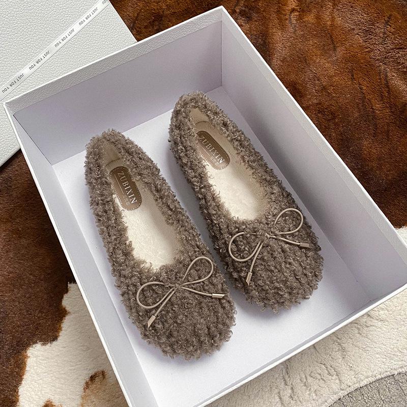 

2025 Autumn/Winter Bowknot Plush Women s Casual & Driving Shoes 40 хаки