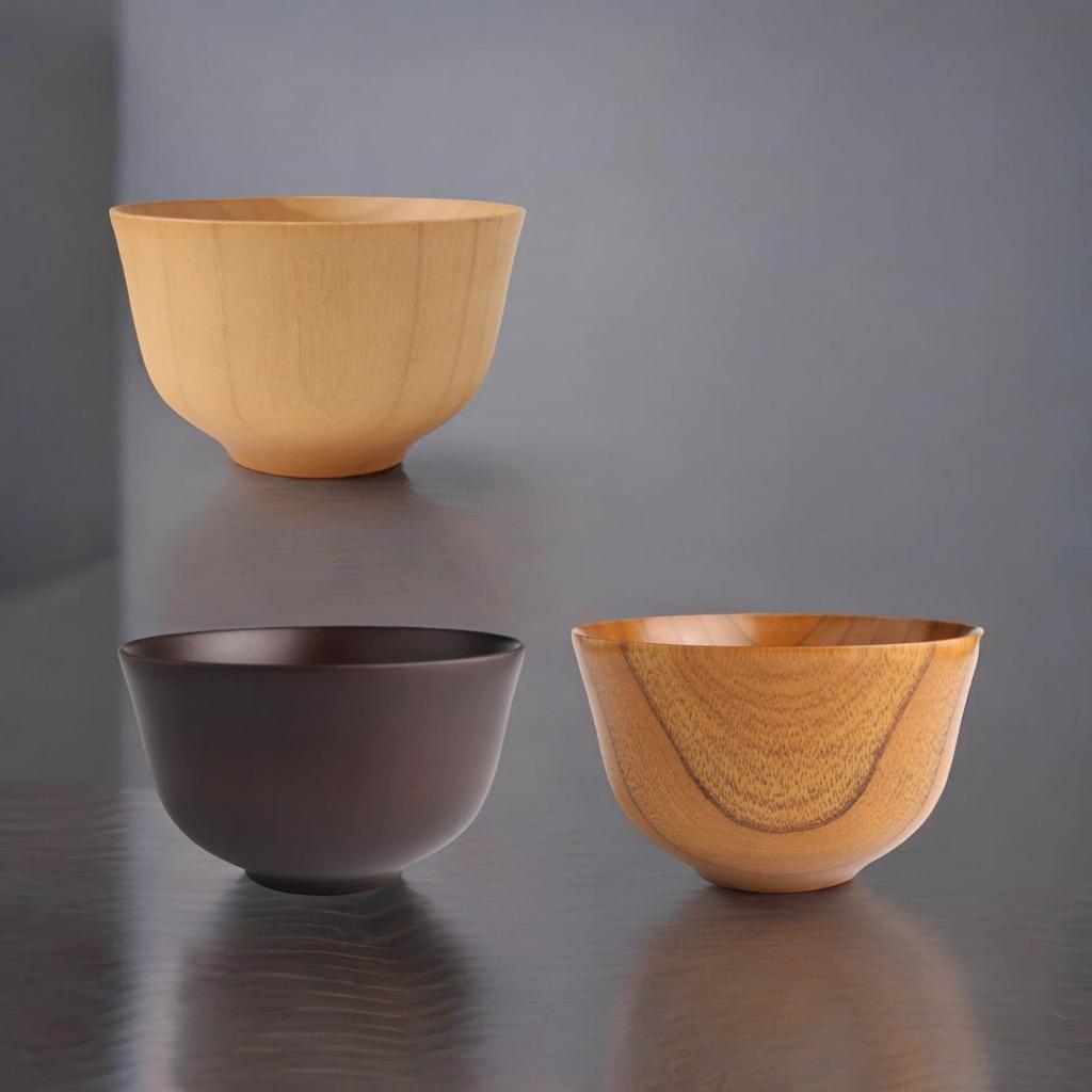 J-kitchens Miso Soup Bowls, Modern Wooden, Haban Pattern, Natural, Lacquer, and Dark Brown, Set of 3, 11.5cm x 6.6cm, Current Model