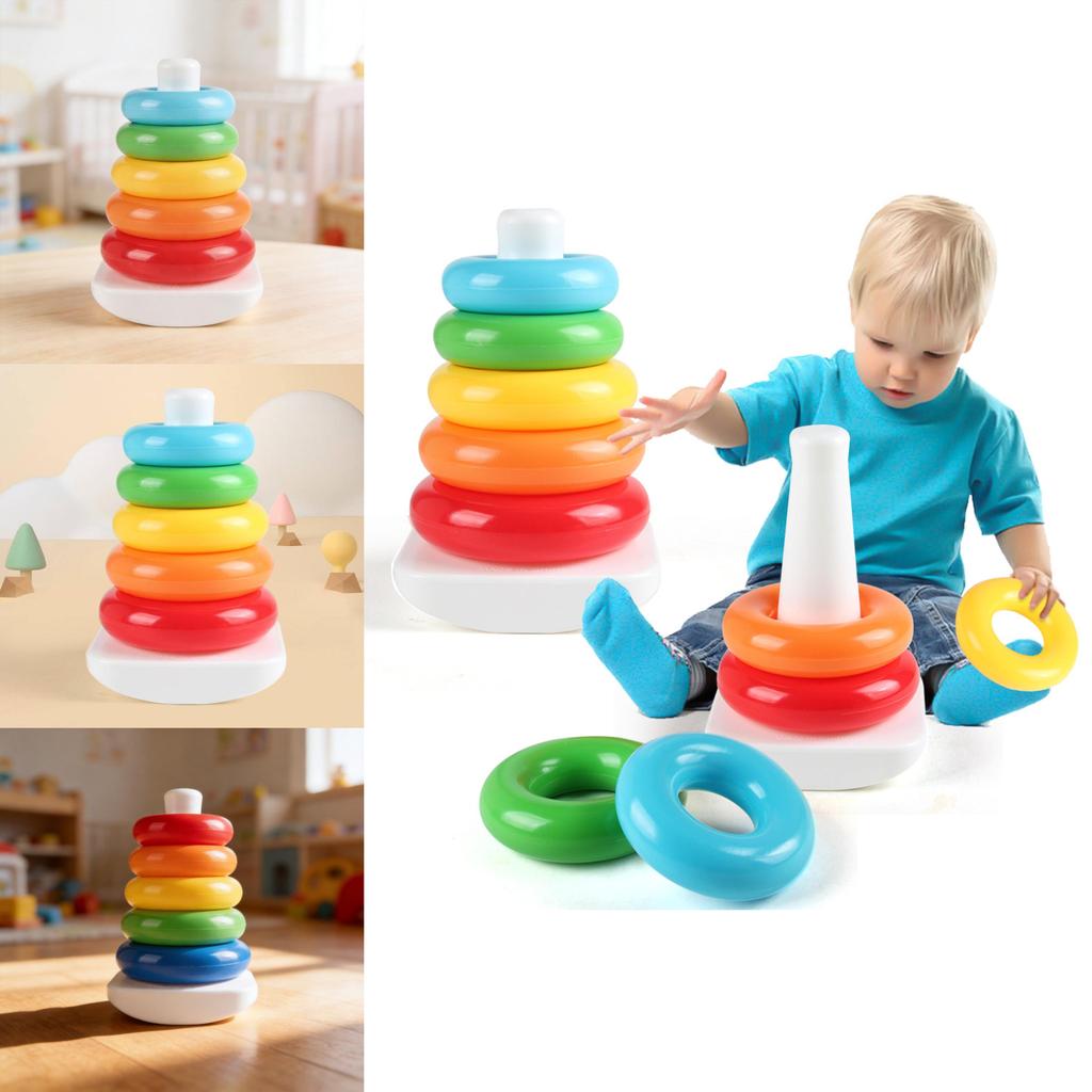 Rainbow Spinning Stacking Rings Toy For Baby Brain Development And Visual Skills