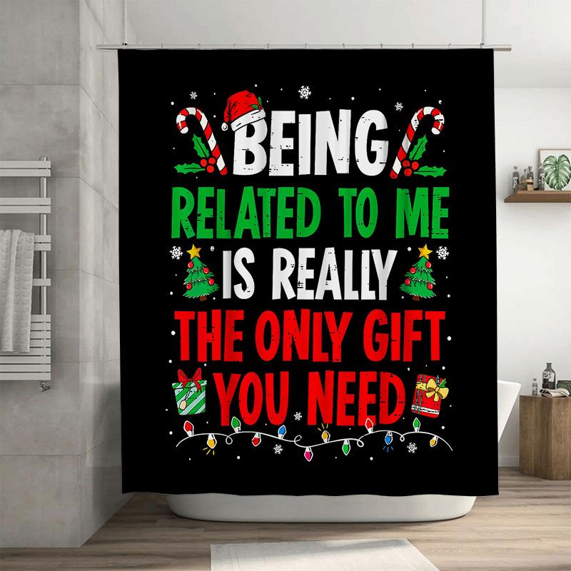

Funny Sarcastic Christmas Shower Curtain With Humorous Family Quote, Novelty Gift For Bathroom Decor With Santa & Gifts W60H190(CM)-1 Pcs