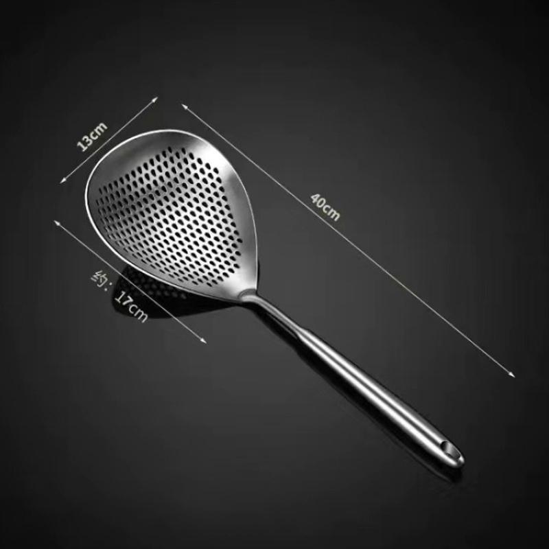 1Pcs Large Durable Stainless Steel Colander Skimmer Spoon Heavy Duty Food Strainer Spoon For Frying & Cooking Kitchen Utensils