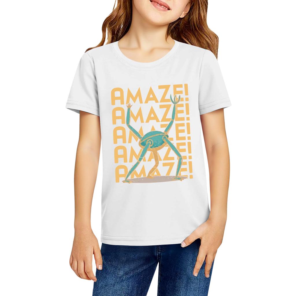 Fashionable Round Neck Short Sleeve Work Clothes Printed Tops For KID Summer Tops