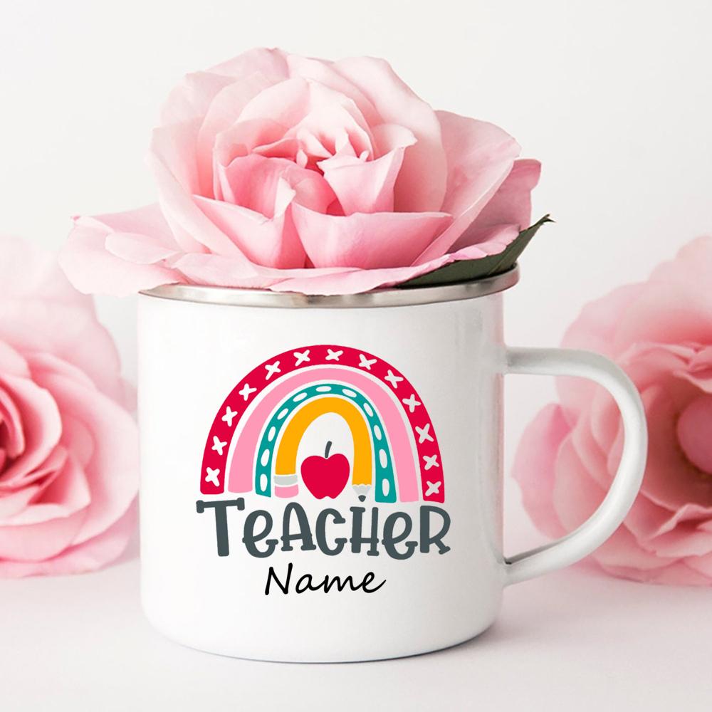 Personalized Custom Name Enamel Mug Creative Retro Coffee Water Cups Drink Dessert Milk Cup Mugs Handle Drinkware Teacher Gifts