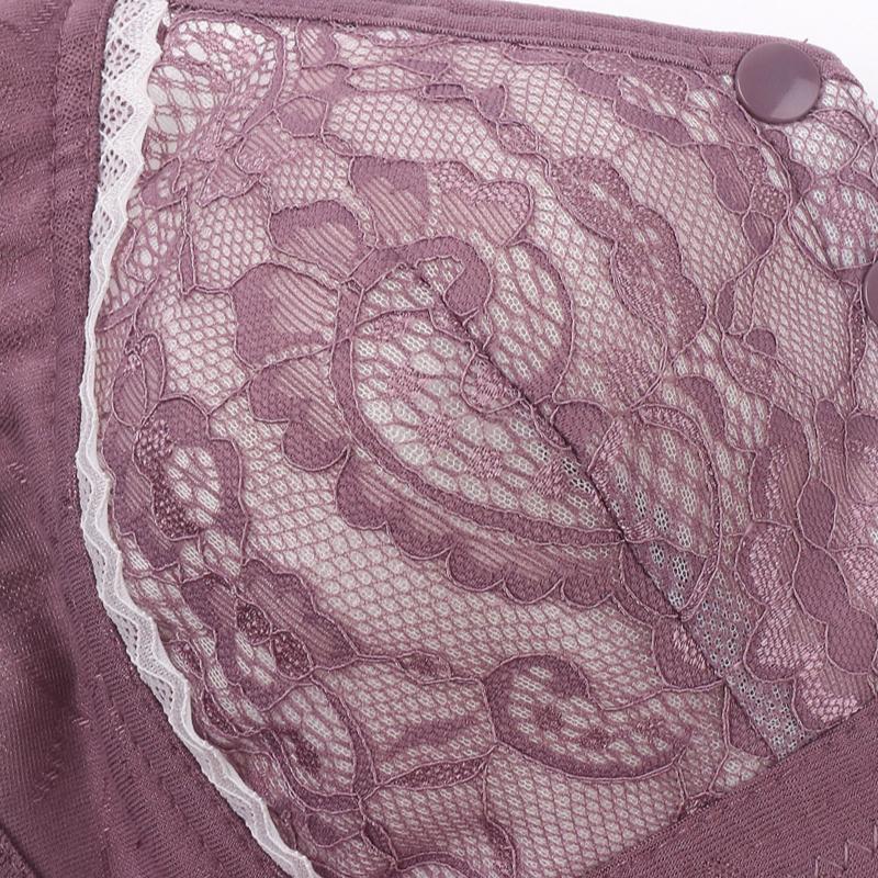 Lace Cup Front Button Bra Middle-aged and Elderly Underwear Women's Plus Size No Steel Ring Wide Shoulder Strap Vest Style Bra