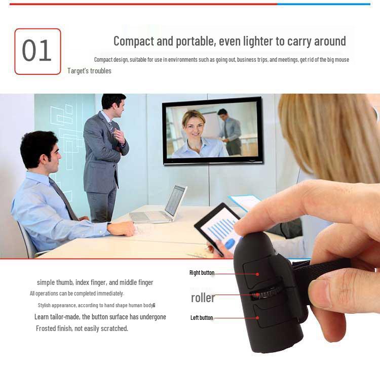 Mouse Wireless 2.4G ad Anello per Dita per Computer, Telefoni e Tablet