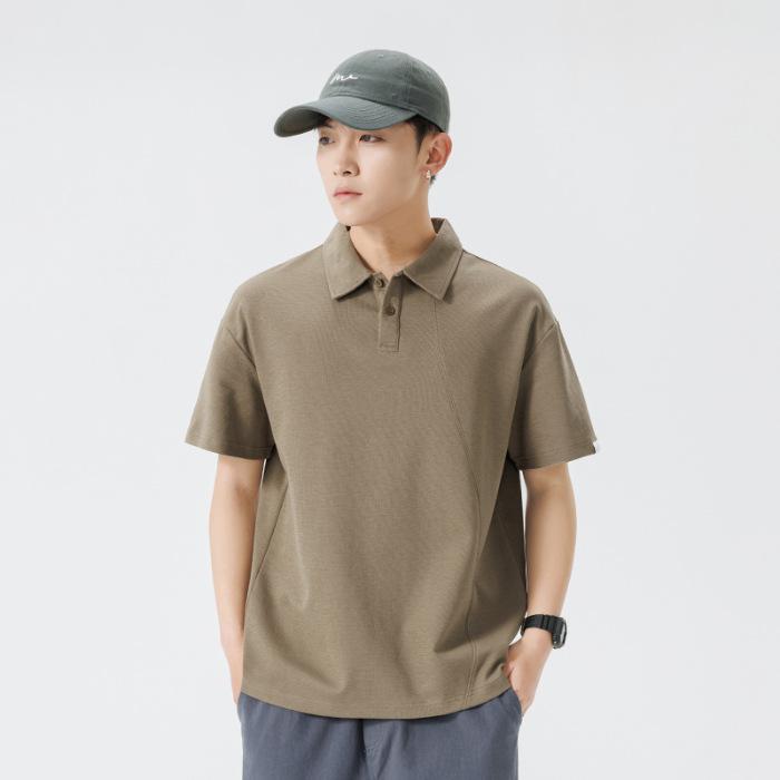 Updated Summer Lapel Polo Top Men Heavy Short-sleeved T-shirt Mens Lapel Thin Short T-thigh