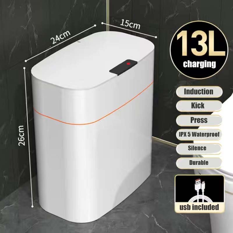 Smart Trash Can Household Bedroom Smart Sensor Touchless Trash Can with Lid Bathroom Deodorant IPX 5 Waterproof Bedroom Living Room Cracked Trash Can