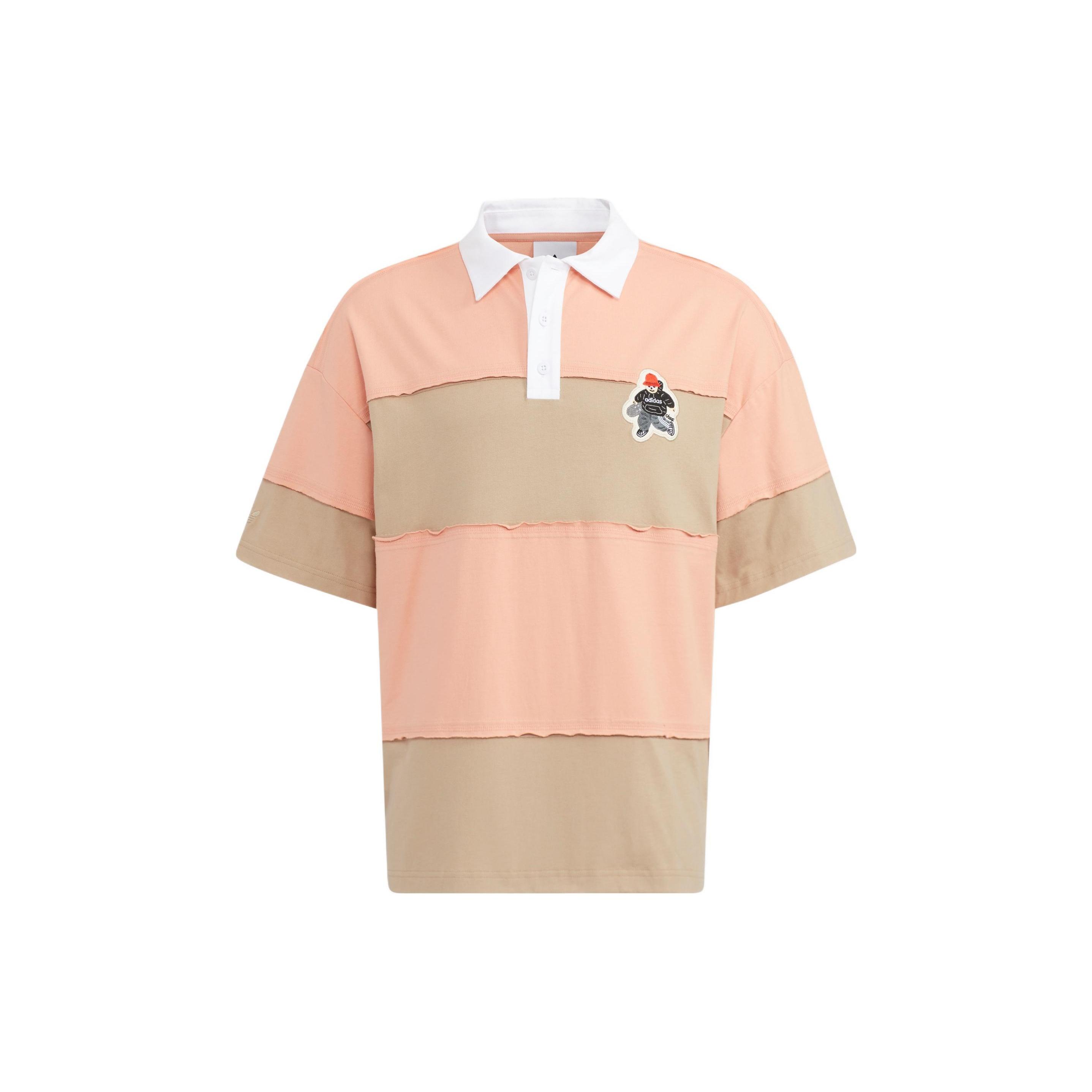 adidas originals Splicing Colorblock Short Sleeve Polo Shirt Unisex Pink Men s HR3468