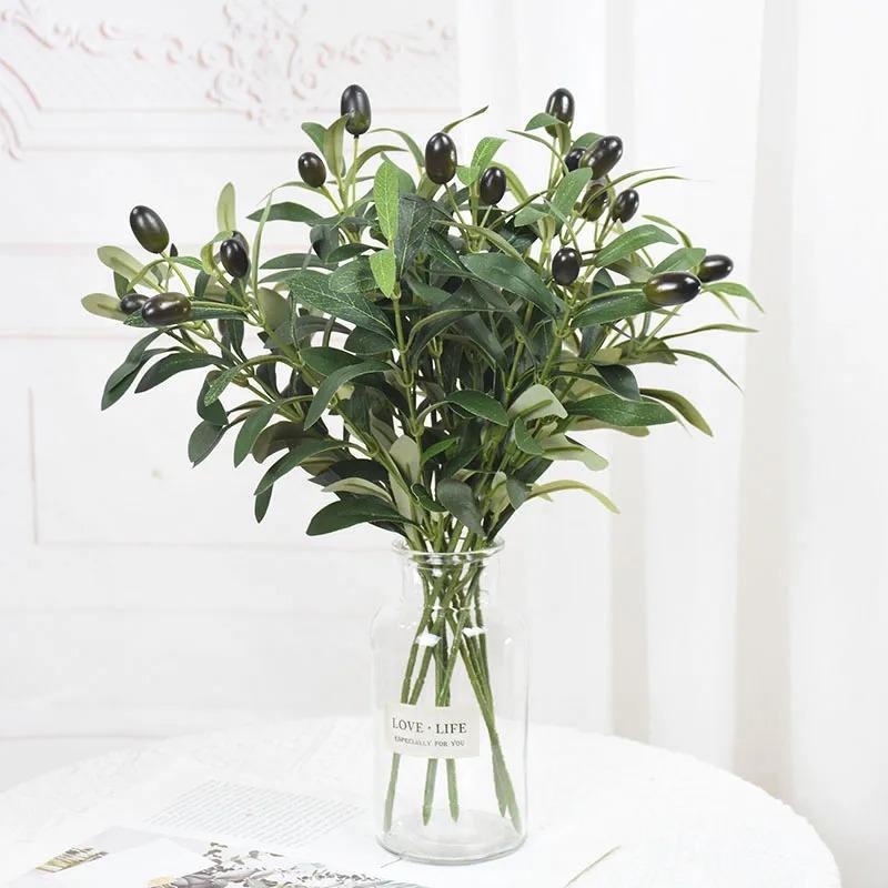 

1Pc Artificial Olive Tree Branches Olive Fruit Fake Plants Silk Green Leaves Bouquet For Wedding Home Decor Christmas Decoration оливковий