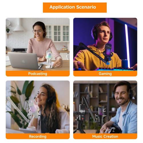 Comica USB Microphone for Computers and Smartphones, RGB Cardioid Condenser Gaming Microphone (for Podcasting, Streaming, and Recording) with Desktop