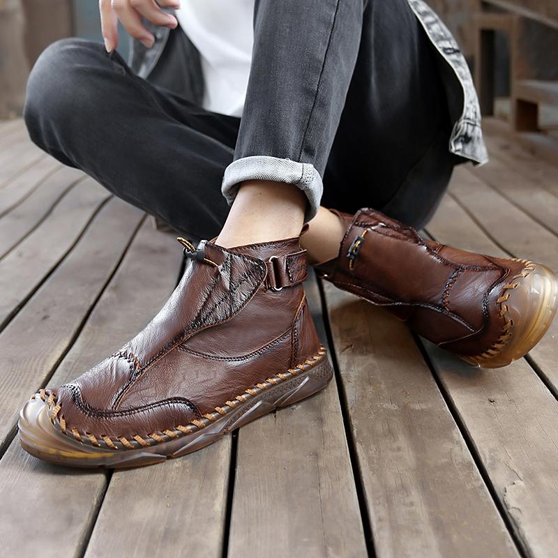 Fashion 2025 New Men's Leather Casual Shoes Breathable  Slip on Low Top Walking Shoes Outdoor Male Ankle Boots Slip-Resistant Work Boots