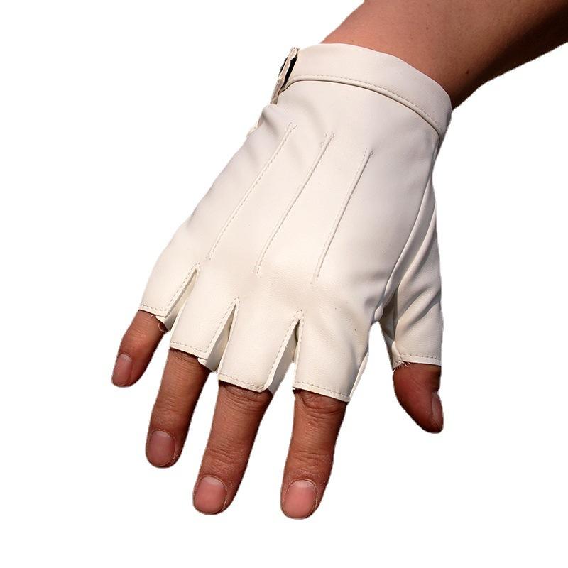 Leather half-finger gloves mens driving hip-hop performance gloves womens four-season thin bare-finger cycling sports gloves