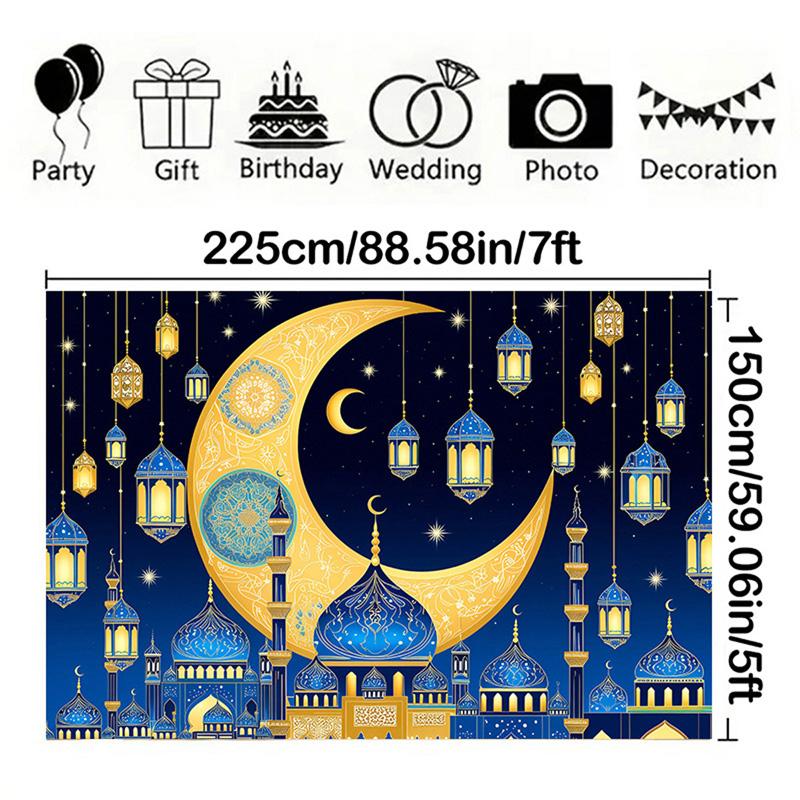 Photo Backdrop Blue Eid Al-Adha Backdrop Ramadan Mubarak Islamic Muslim Festival Background for Studio Photography,Party,Event Supplies