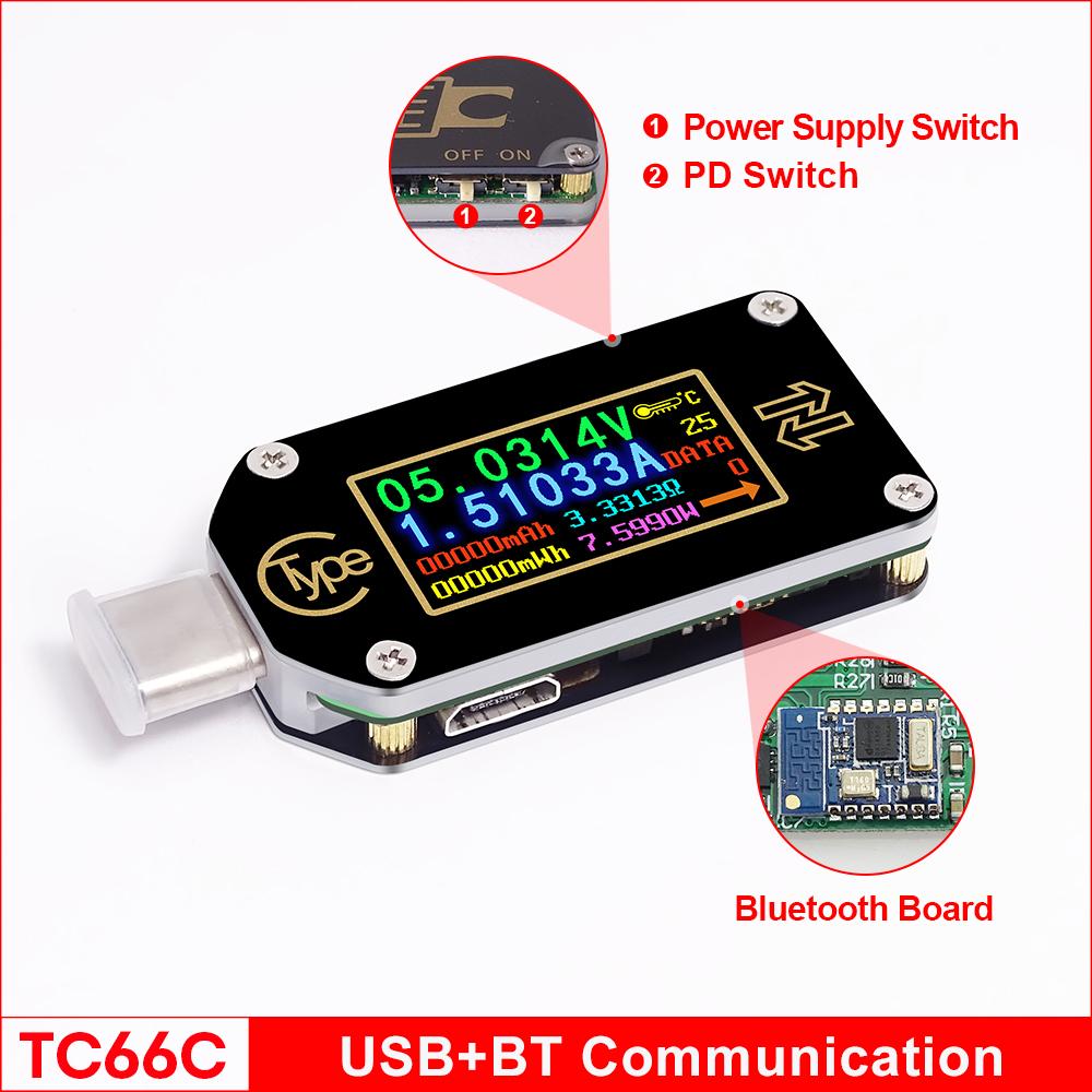 TC66/TC66C TC64 Type-C PD Trigger USB-C Voltmeter Ammeter Voltage 2 Way Current Meter Multimeter PD Charger Battery USB Tester