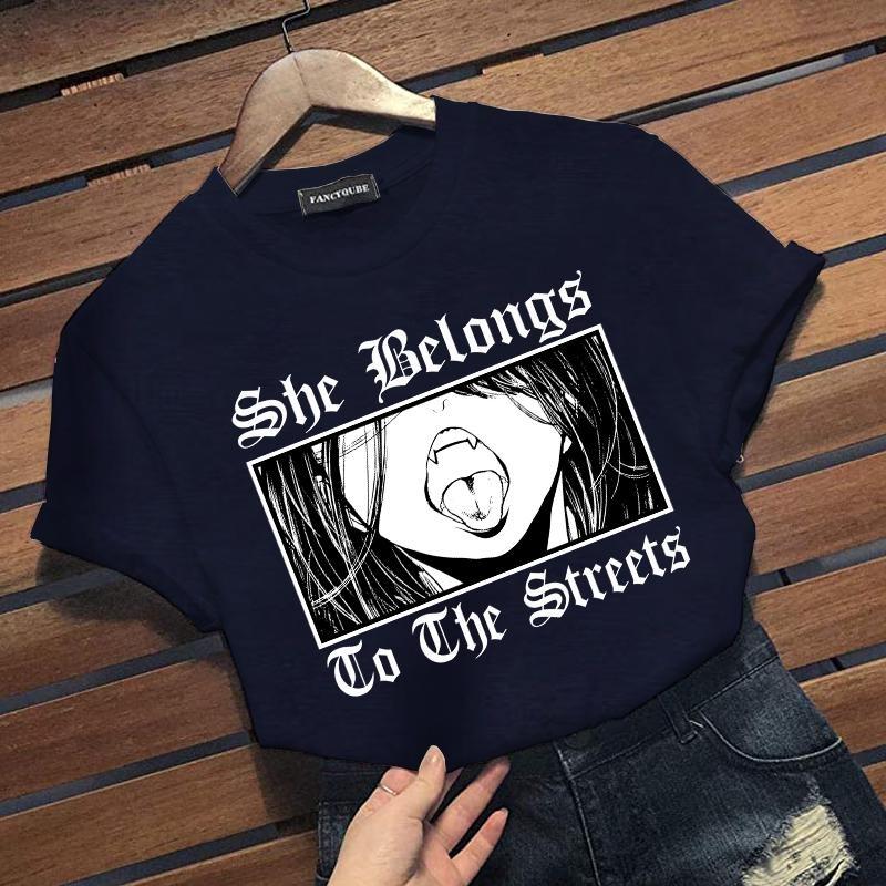 New Horror Anime Pattern Printed T-Shirt Women's Outdoor Cool Street Round Neck Loose Short Sleeve Shirt Tops
