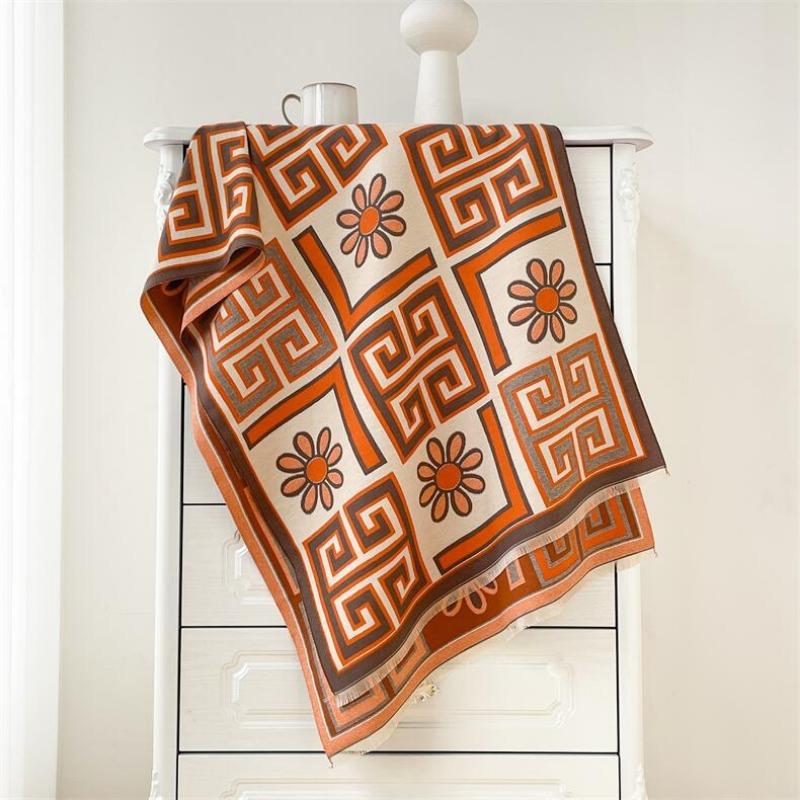 

Autumn and winter fashion imitation cashmere scarf women s high-end sense new light luxury shawl with warm and thickened scarf 190x65cm оранжевый