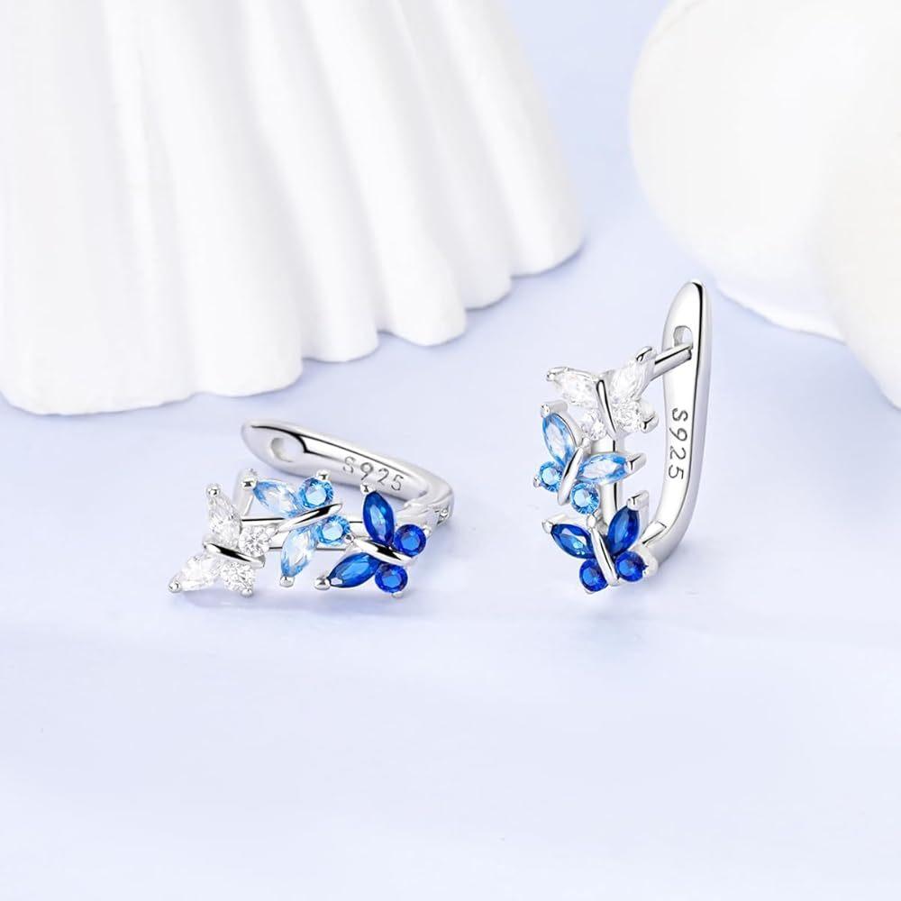 Hot Selling S925 Sterling Silver Earrings for Women Girls Fashion Fine Jewelry Butterfly Cubic Zirconia Huggie Hoop Earrings
