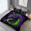 3pcs Mystical Dragon Duvet Cover Set 1 Quilt Cover + 2 Pillowcases Featuring a Majestic Purple and Green Dragon Soft