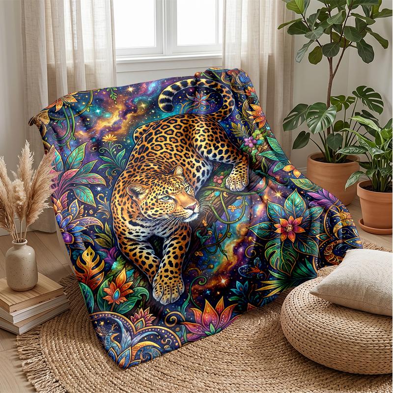 Jaguar in Lush Jungle 1 Theme blanket Lightweight Warm Flannel Blanket Decorative Throw Blanket for Home Decoration