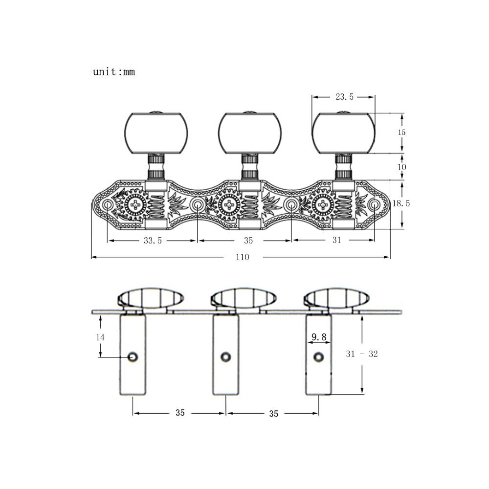 1 Pair 1:18 Black Classical Guitar Tuners Machine Heads Tuning Key Pegs for Classical Guitar or Flamenco Guitar