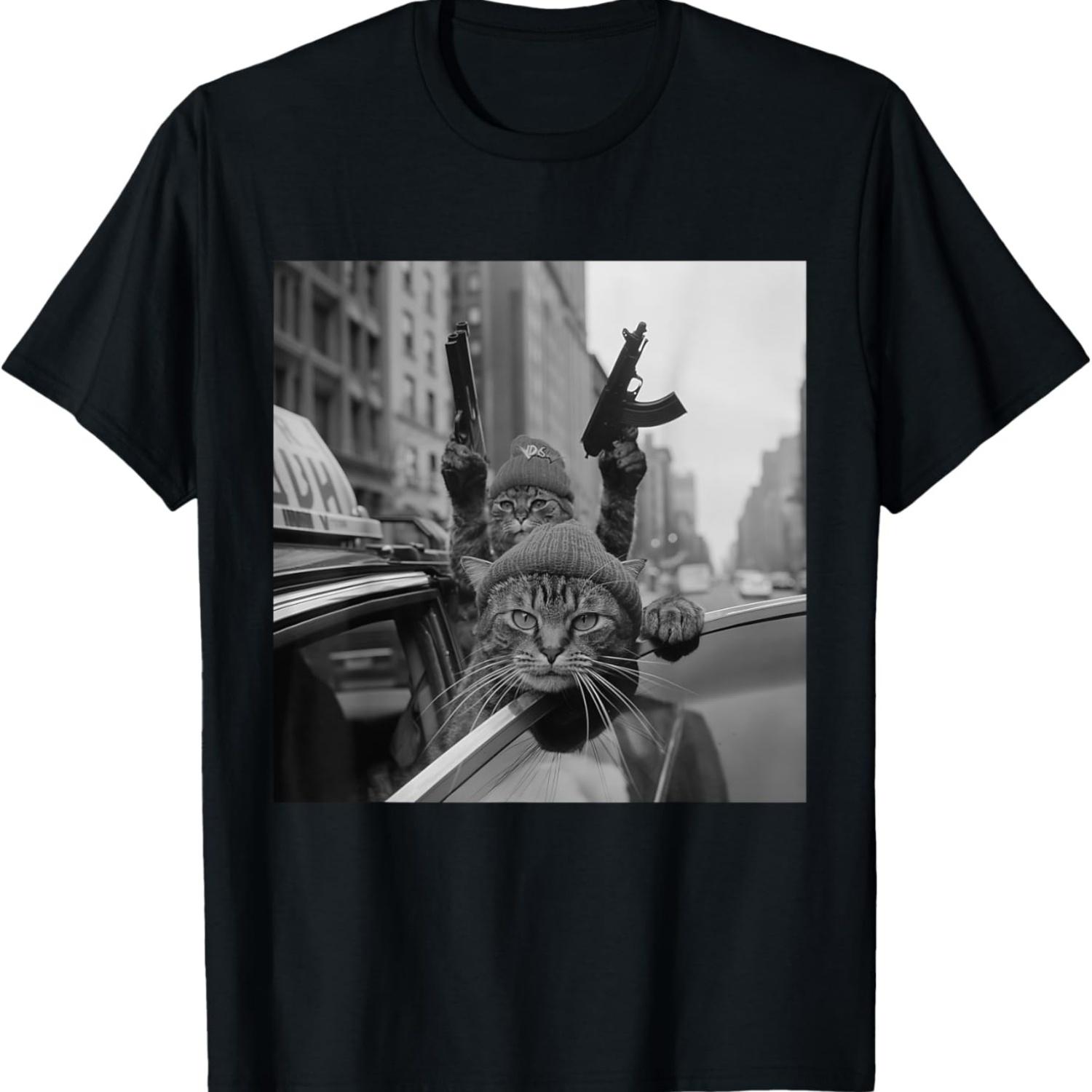 Funny Gangster Cat Thug Meme Street Lover Cats T-Shirt(1) S
