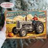Panneau mural en fer Vintage Massey Ferguson 1950 Tracteur Décor Rustique de Ferme avec Scène de Récolte d'Automne Machinerie Agricole