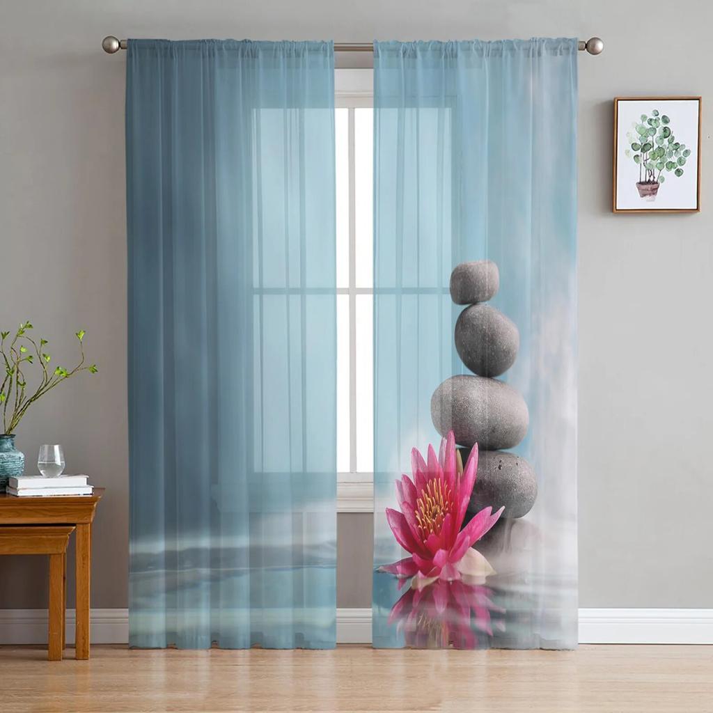 Perdele transparente cu reflexie de piatră Lotus pentru sufragerie dormitor Decor pentru interior Perdele de Crăciun din voile din șifon